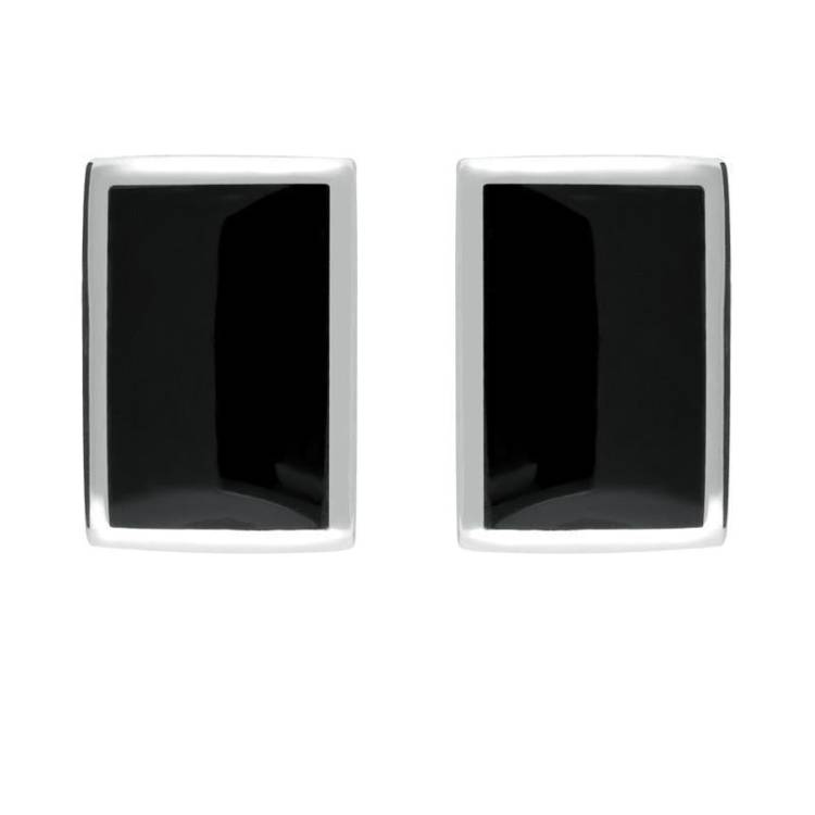 Sterling Silver Whitby Jet Oblong Stud Earrings - Silver