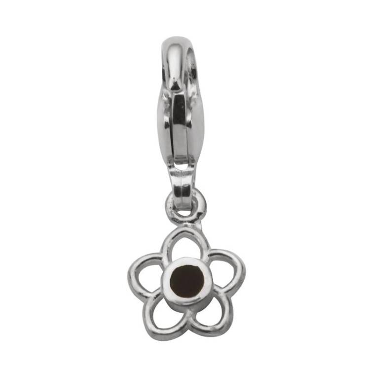 Sterling Silver Whitby Jet Flower Dropper Charm - Silver