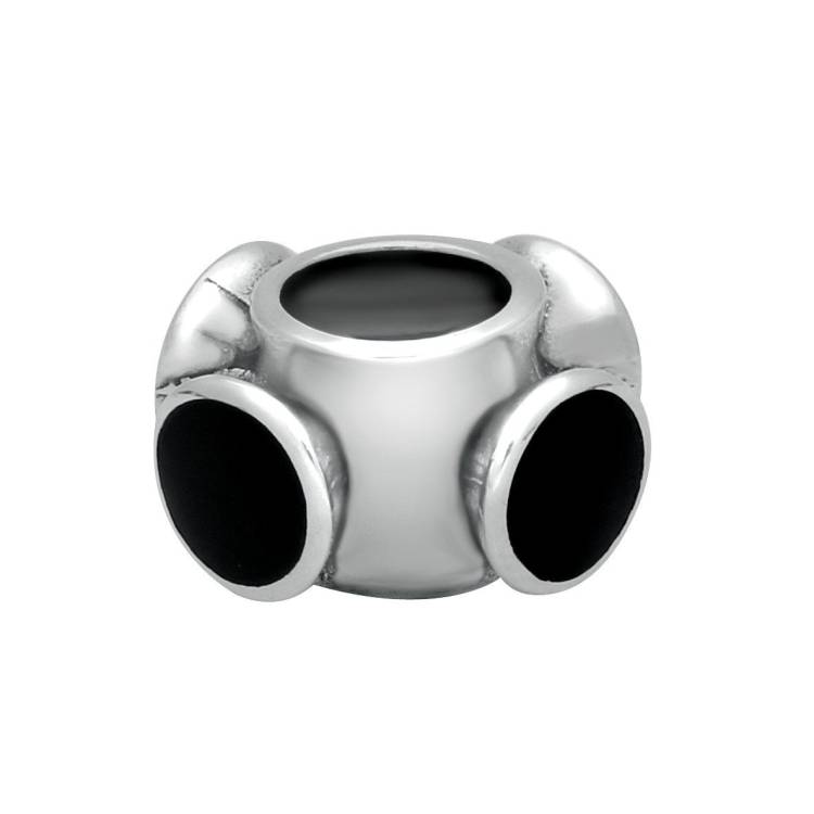 Sterling Silver Whitby Jet Four Stone Volcano Set Charm - Silver