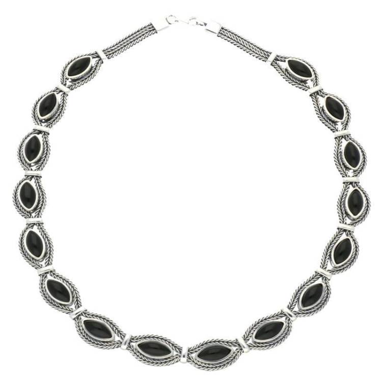 Sterling Silver Whitby Jet Foxtail Sixteen Stone Marquise Necklace - Option1 Value Silver