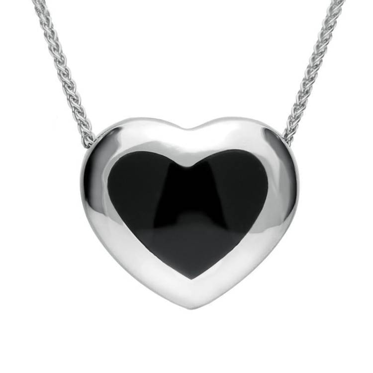 Sterling Silver Whitby Jet Framed Heart Necklace