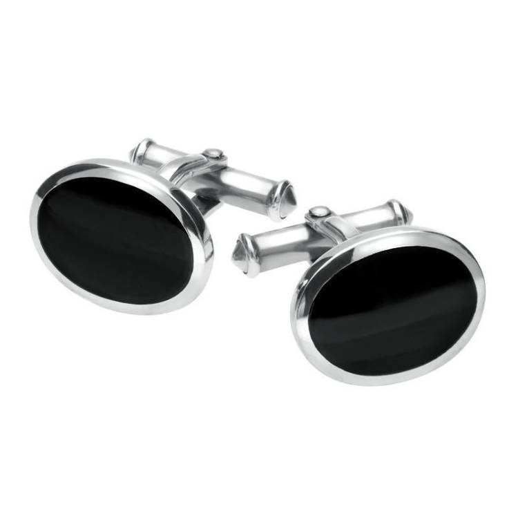 Sterling Silver Whitby Jet Heritage Framed Oval Cufflinks
