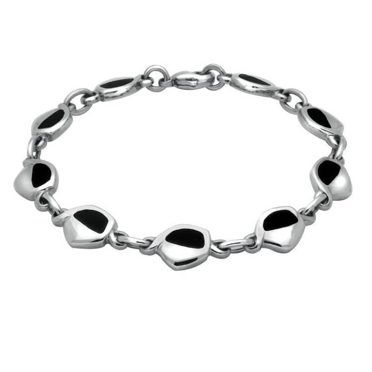 Sterling Silver Whitby Jet Heritage Freeform Pentagon Bracelet D - Silver