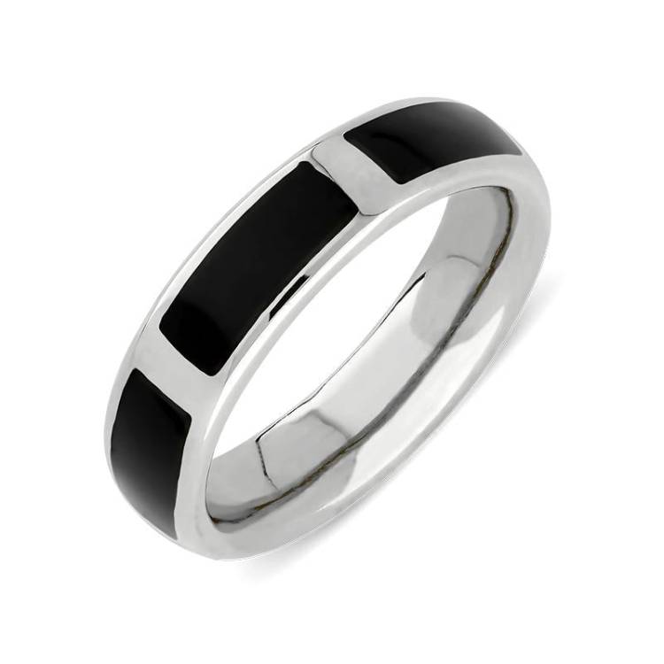 Sterling Silver Whitby Jet Heritage Gap 6mm Wedding Band - Silver