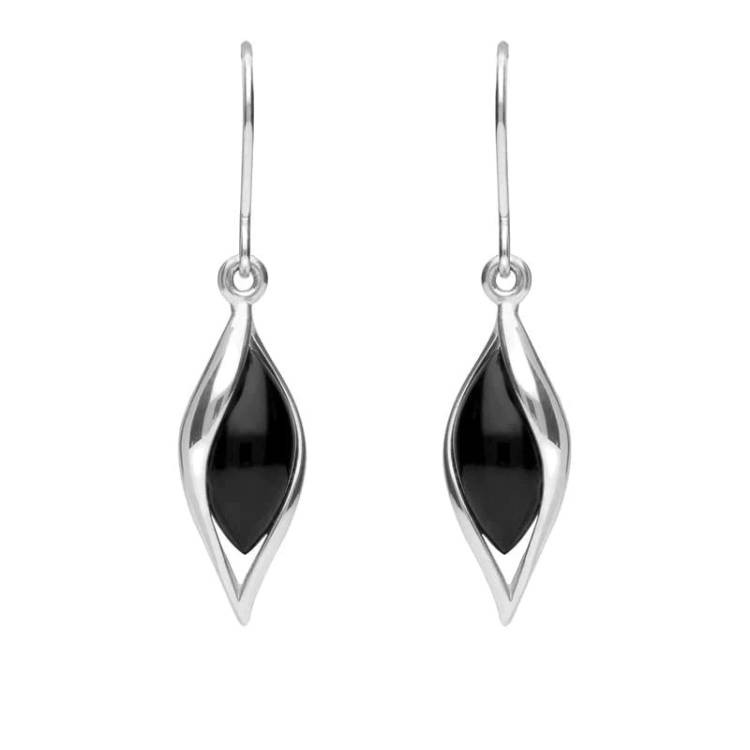 Sterling Silver Whitby Jet Graduated Twist Drop Earrings - Silver