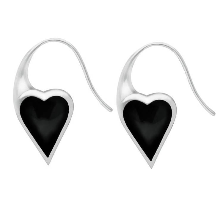 Sterling Silver Whitby Jet Eclipse Heart Drop Earrings - Option1 Value Silver