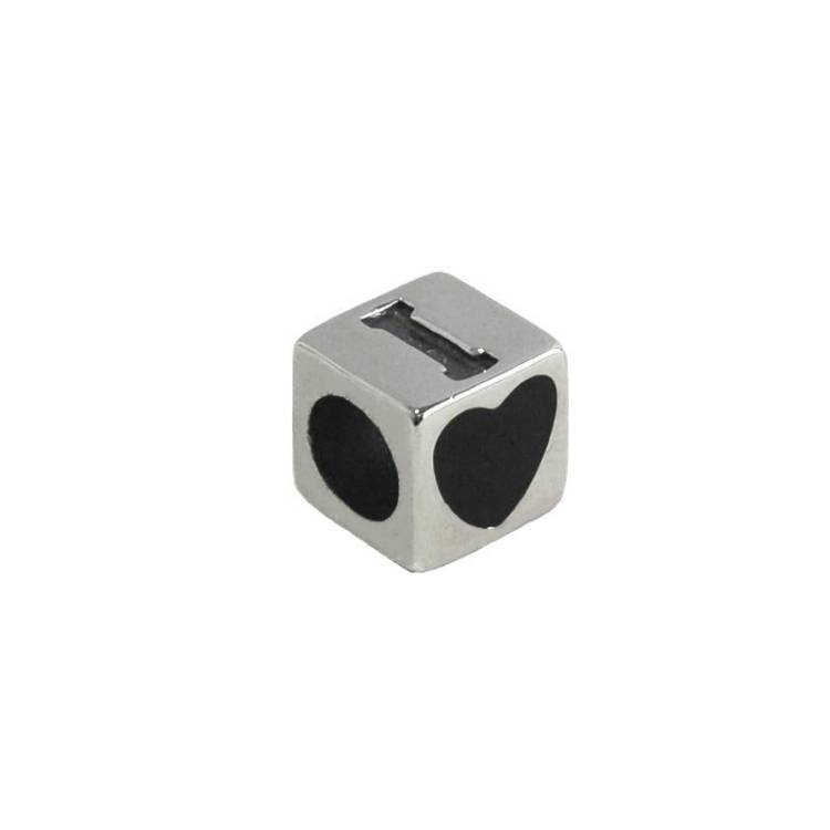 Sterling Silver Whitby Jet I Love U Cube Charm - Silver