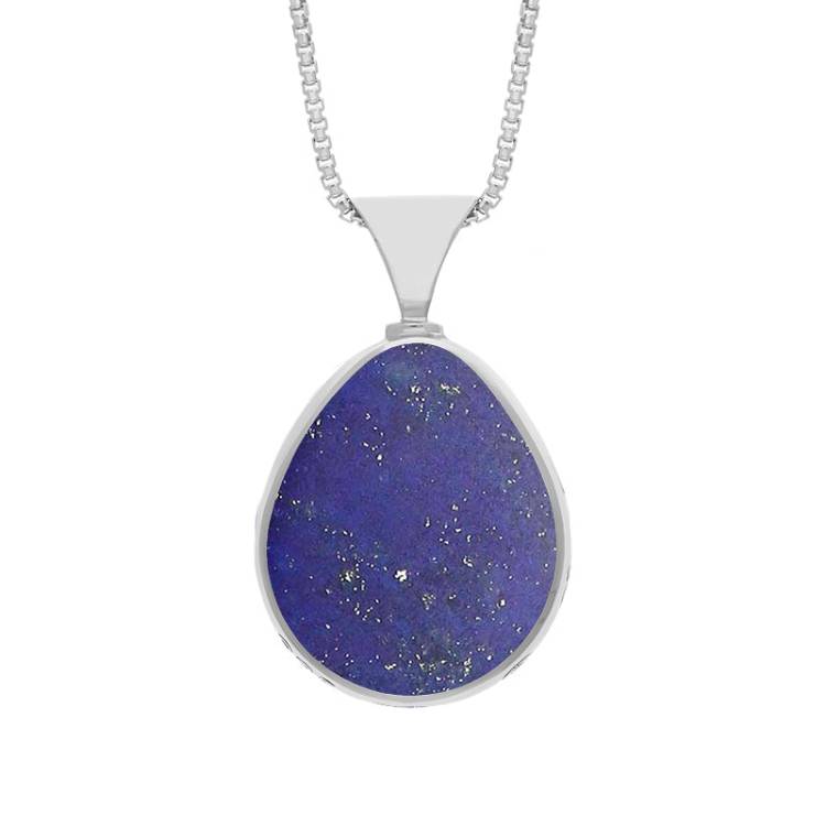 Sterling Sterling Silver Whitby Jet Lapis King's Coronation Hallmark Double Sided Pear-shaped Necklace