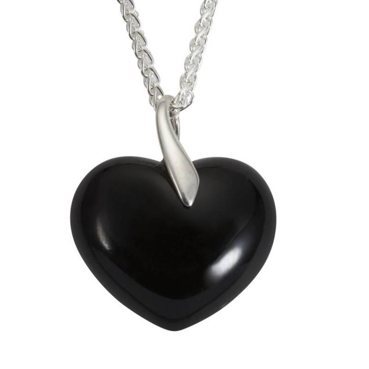 Sterling Silver Whitby Jet Heritage Large Bail Heart Necklace - Silver
