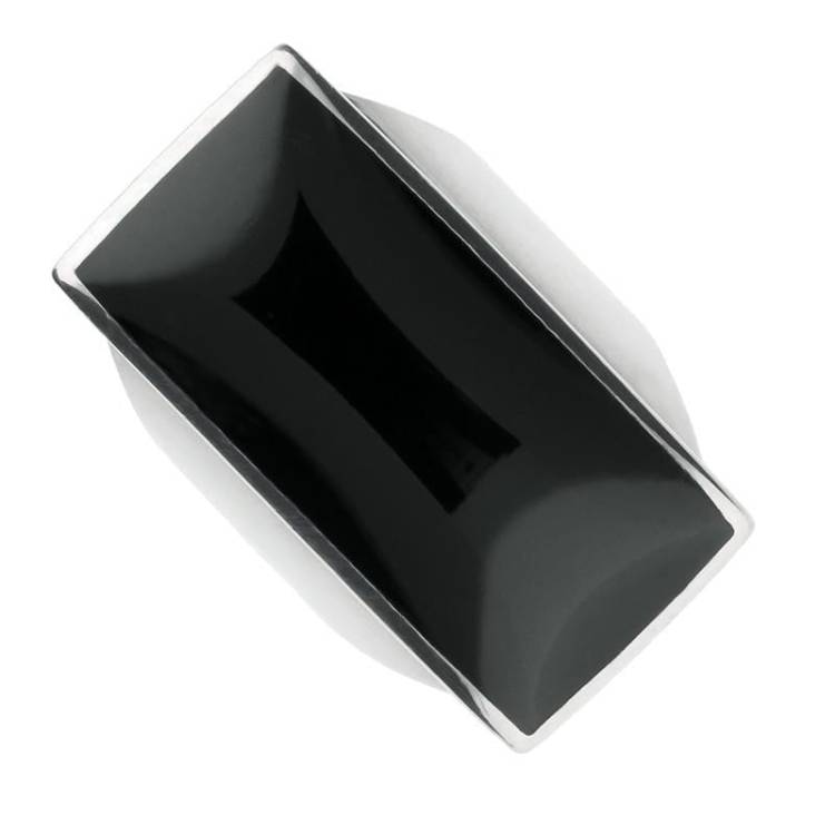 Sterling Silver Whitby Jet Large Oblong Ring - Silver