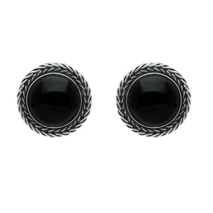 Sterling Silver Whitby Jet Large Round Foxtail Stud Earrings D - Option1 Value Silver