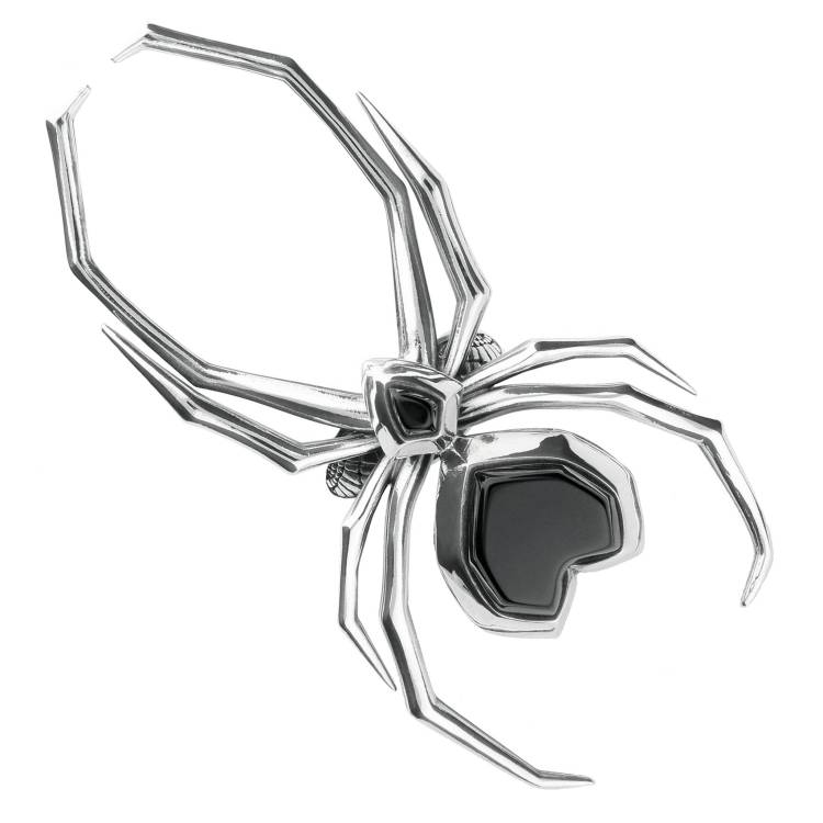 Sterling Silver Whitby Jet Gothic Large Spider Ring - Silver