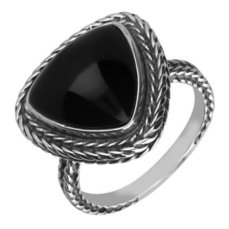 Sterling Silver Whitby Jet Large Triangular Foxtail Ring D - Option1 Value Silver