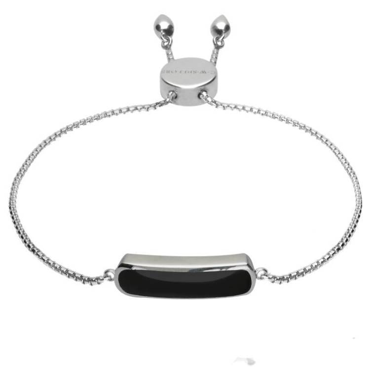 Sterling Silver Whitby Jet Lineaire Petite Bracelet
