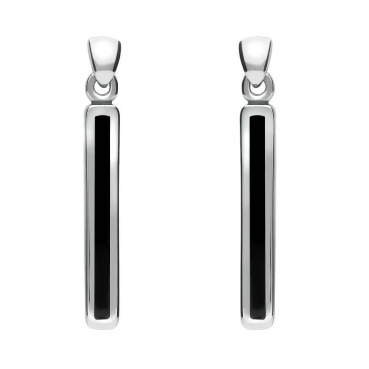 Sterling Silver Whitby Jet Short Slim Drop Earrings - Option1 Value Silver