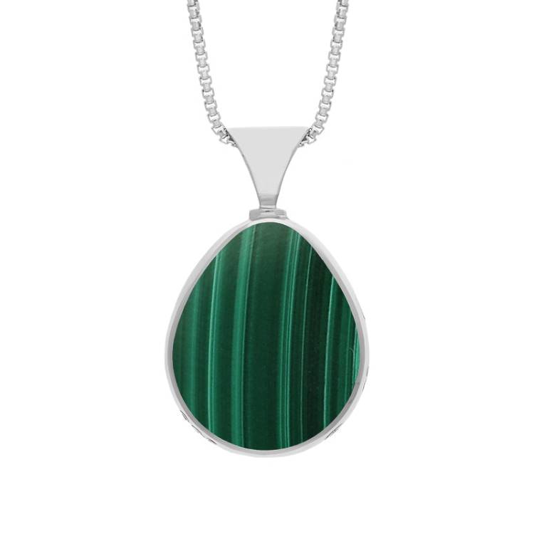 Sterling Sterling Silver Whitby Jet Malachite King's Coronation Hallmark Double Sided Pear-shaped Necklace