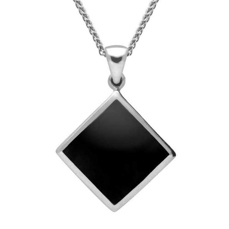 Sterling Silver Whitby Jet Rhombus Necklace - Silver