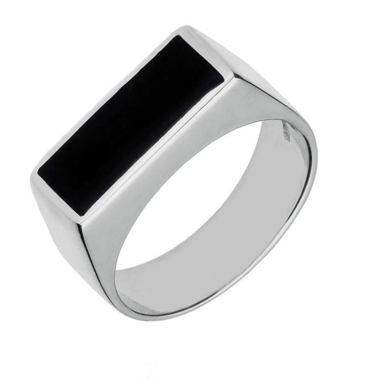Sterling Silver Whitby Jet Oblong Flat Top Signet Ring - Silver