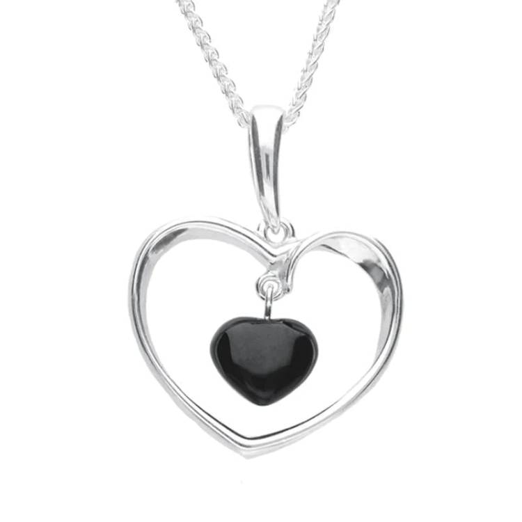 Sterling Silver Whitby Jet Open Heart Necklace - Silver