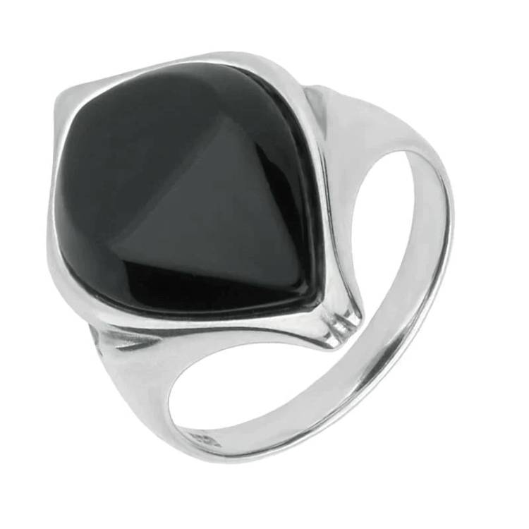 Sterling Silver Whitby Jet Open Shank Pear Ring - Silver