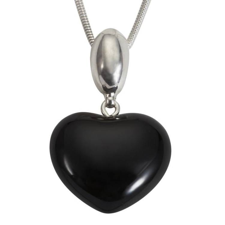 Sterling Silver Whitby Jet Oval Bail Heart Large Necklace - Silver