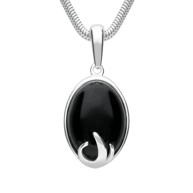 Sterling Silver Whitby Jet Oval Claw Necklace - Silver