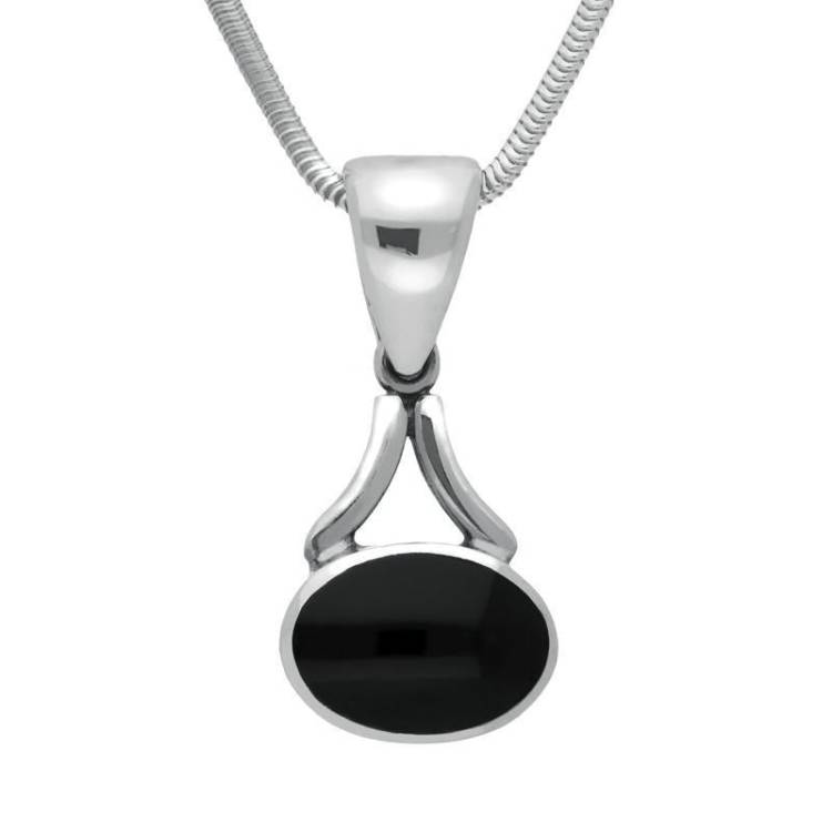 Sterling Silver Whitby Jet Heritage Oval Necklace - Silver