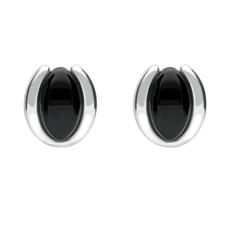 Sterling Silver Whitby Jet Oval Part Set Stud Earrings - Option1 Value Silver