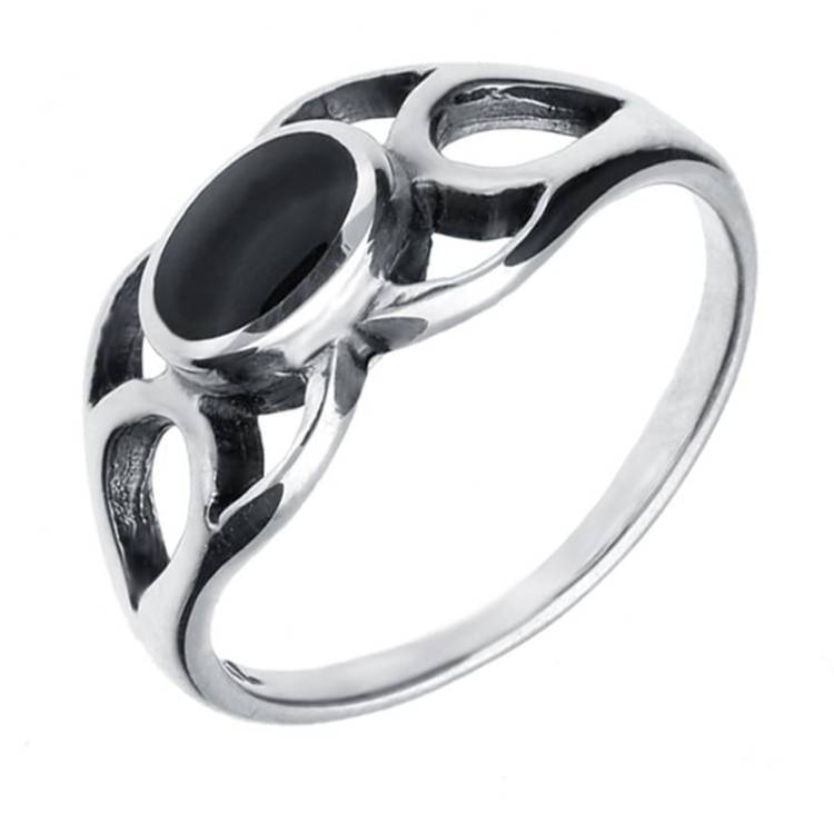 Sterling Silver Whitby Jet Oval Lattice Ring - Silver