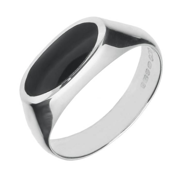 Sterling Silver Whitby Jet Heritage Oval Signet Ring - Silver