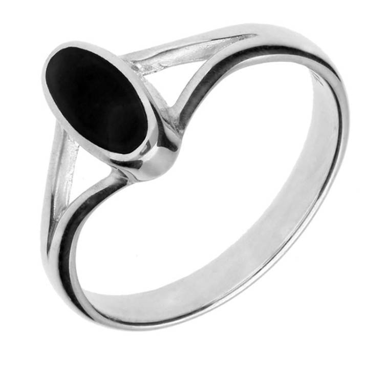 Sterling Silver Whitby Jet Heritage Oval Split Shoulder Ring - Silver