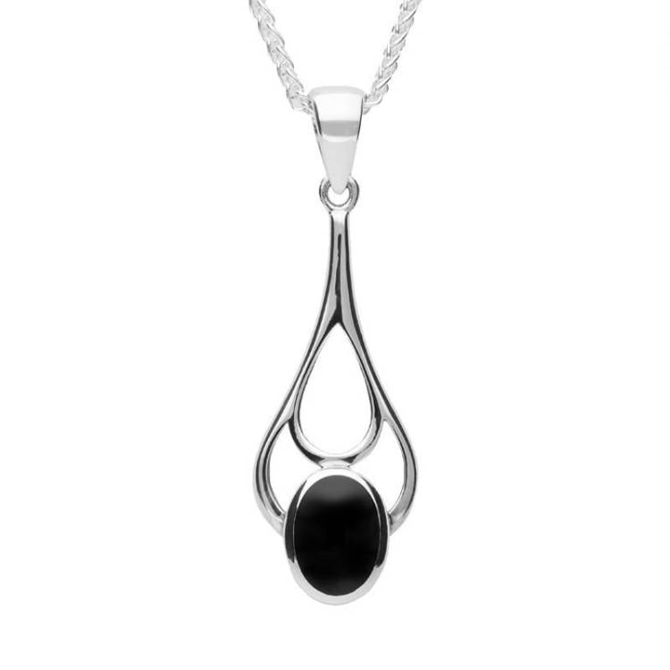 Sterling Silver Whitby Jet Oval Spoon Necklace - Silver