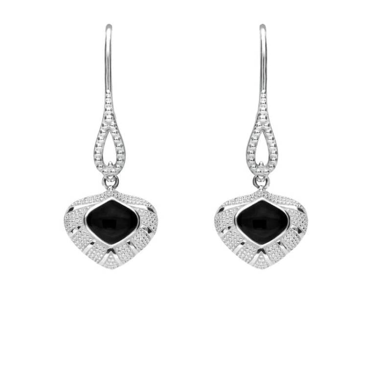 Sterling Silver Whitby Jet Oxidised Tear Drop Earrings - Silver