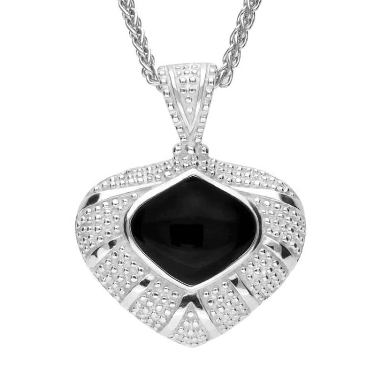 Sterling Silver Whitby Jet Oxidised Tear Drop Necklace - Silver