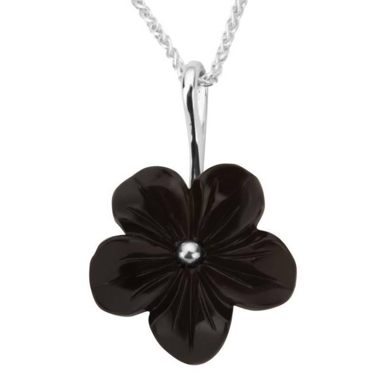 Sterling Silver Whitby Jet Tuberose 22mm Petal Necklace - Silver