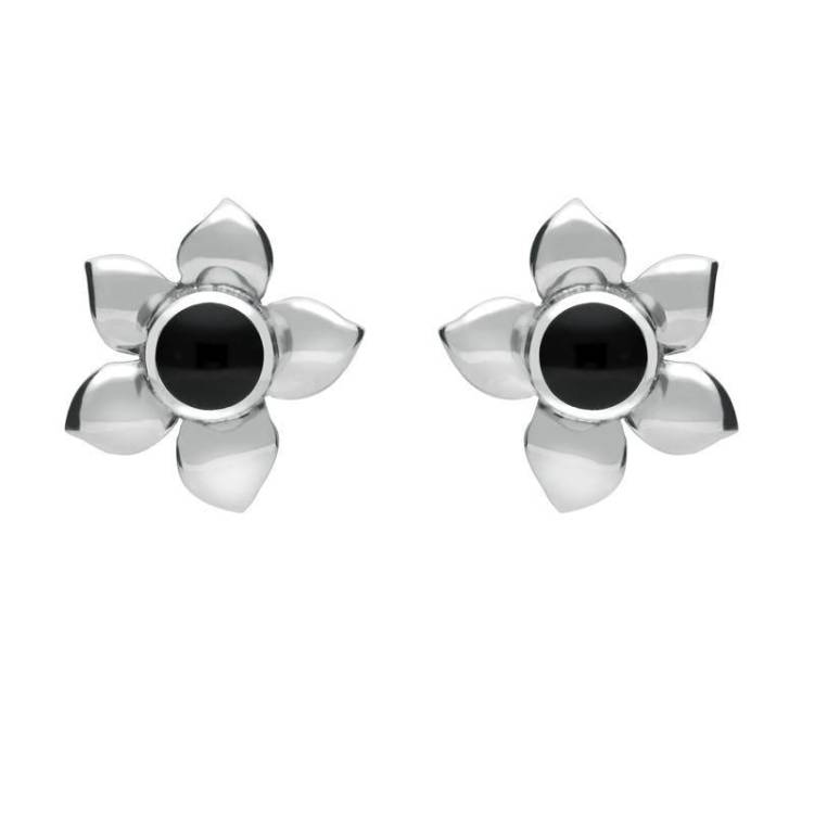 Sterling Silver Whitby Jet Petal Stud Earrings - Option1 Value Silver