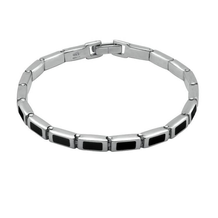 Sterling Silver Whitby Jet Heritage Petite Oblong Bracelet - Silver