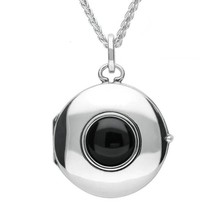 Sterling Silver Whitby Jet Heritage Plain Round Locket - Silver
