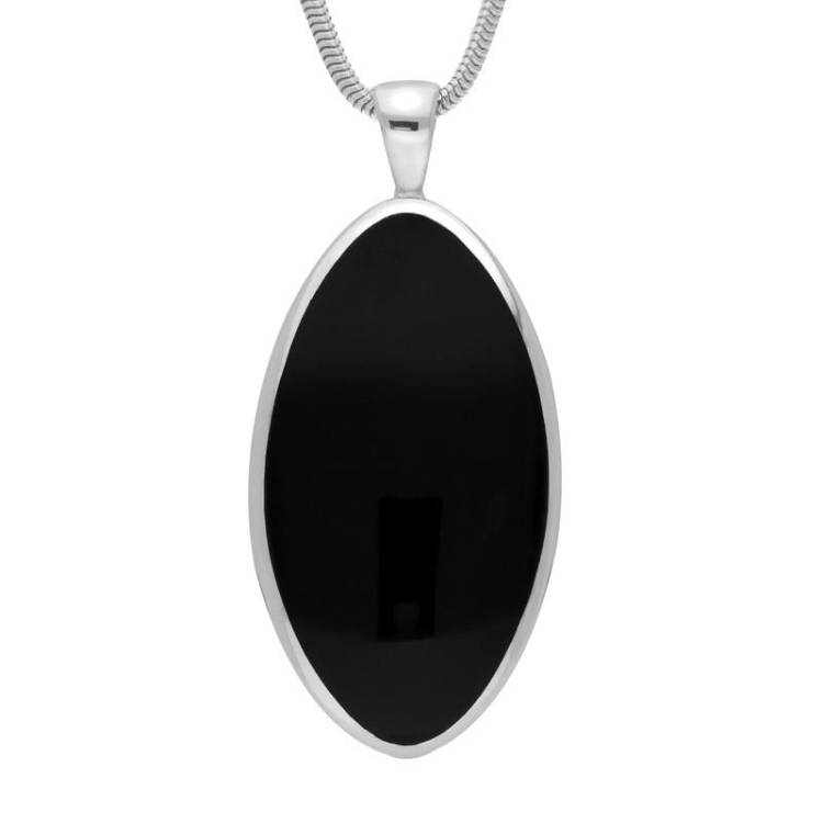 Sterling Silver Whitby Jet Large Oval Necklace - Silver