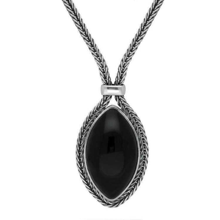 Sterling Silver Whitby Jet Portrait Marquise Necklace - Option1 Value Silver