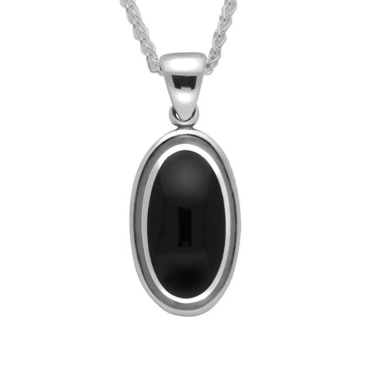 Sterling Silver Whitby Jet Heritage Ribbed Oval Necklace