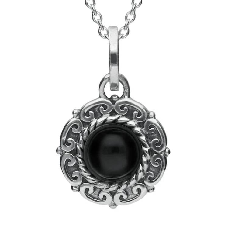 Sterling Silver Whitby Jet Rope Edge Beaded Necklace - Silver