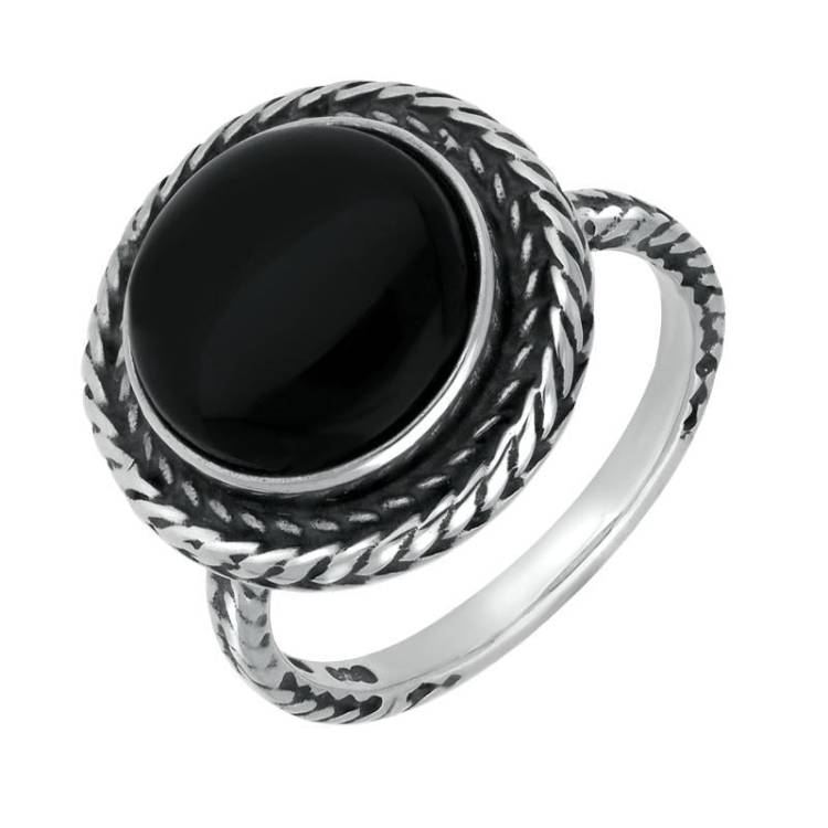 Sterling Silver Whitby Jet Round Foxtail Ring - Silver