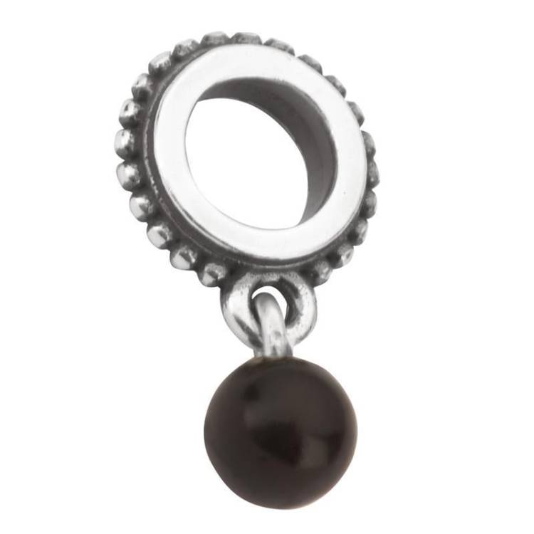 Sterling Silver Whitby Jet Single Beaded Dropper Charm - Silver