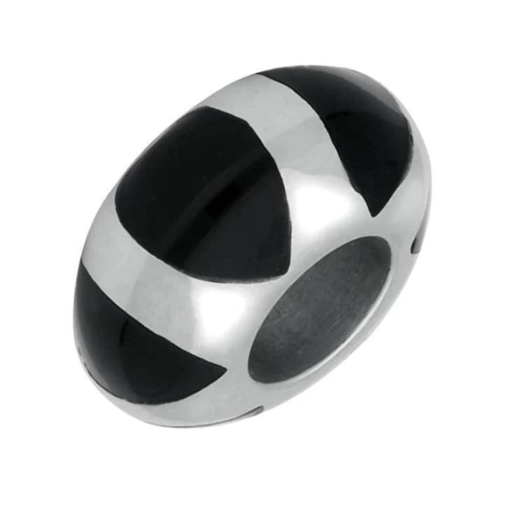 Sterling Silver Whitby Jet Six Stone Wheel Charm - Silver