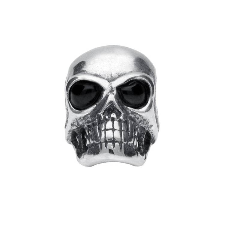 Sterling Silver Whitby Jet Skull Charm - Silver