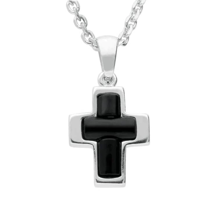 Sterling Silver Whitby Jet Small Cross Necklace