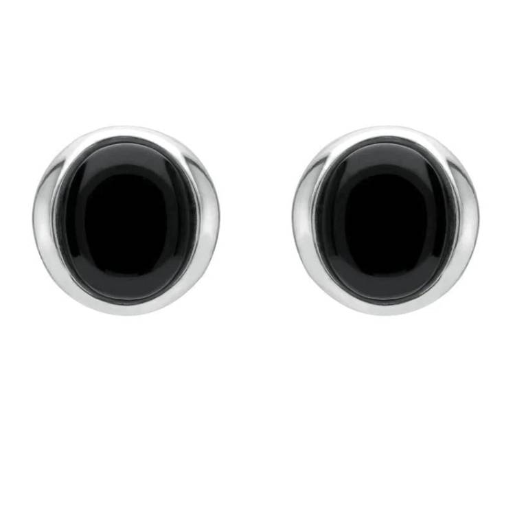 Sterling Silver Whitby Jet Small Oval Wave Stud Earrings - Option1 Value Silver
