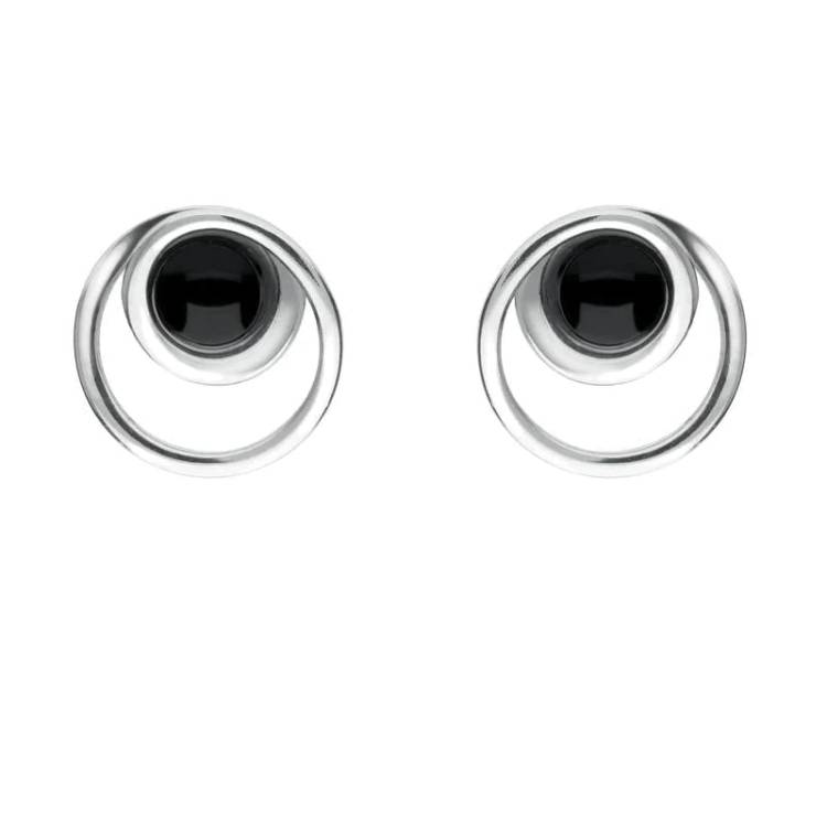 Sterling Silver Whitby Jet Small Round Swirl Stud Earrings - Silver