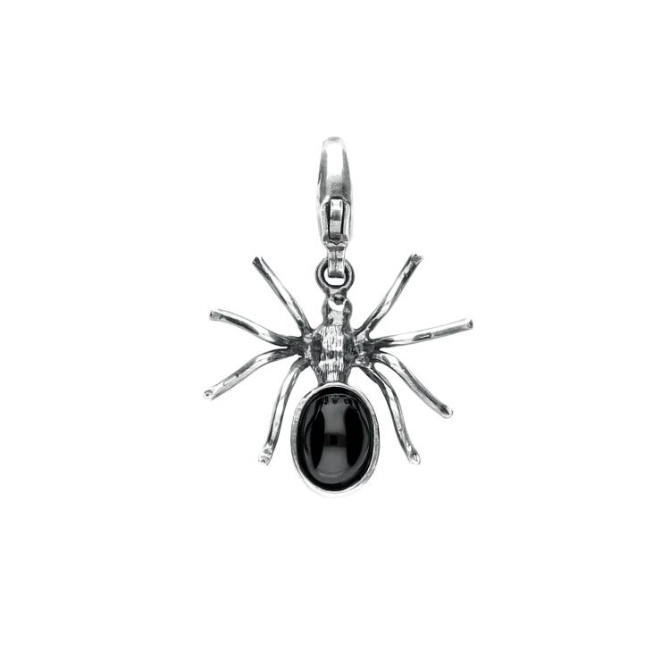 Sterling Silver Whitby Jet Spider Clip Charm - Silver